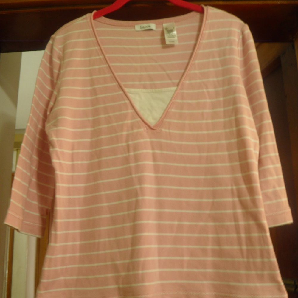 LIZ & CO. PINK STRIPED TOP